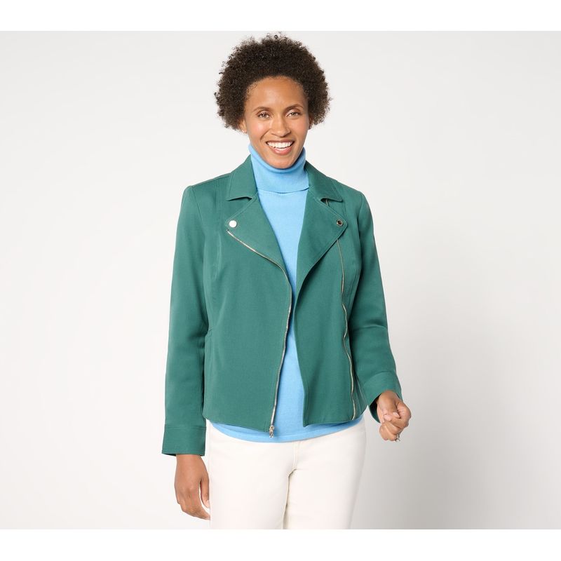 Isaac Mizrahi Live! Women's Jacket Sz 8 Zip Front Moto Green A655423